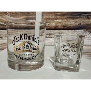 Set of 2 Jack Daniels Whiskey Glasses Old No 7 Whiskey Rocks Drink Vintage